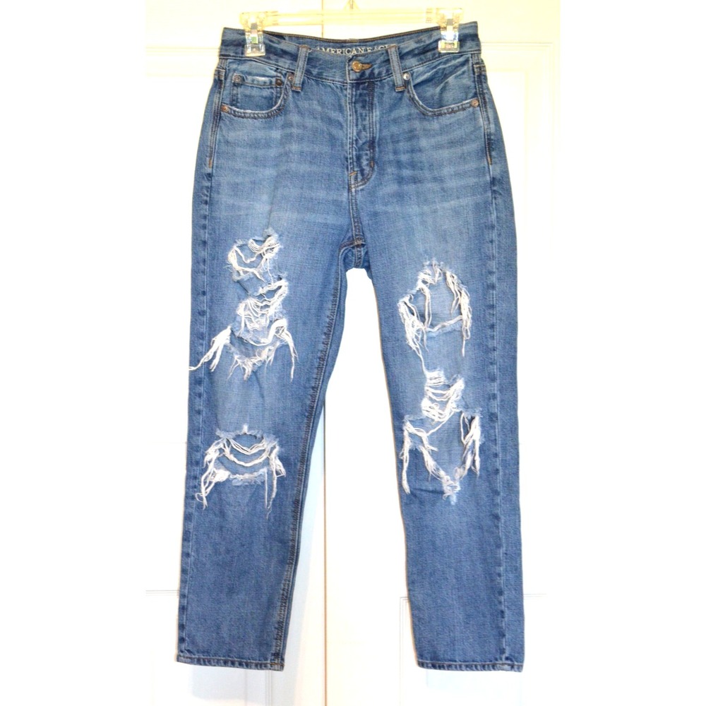 American Eagle Distressed Jeans Womens 4 Short Blue Vintage Hi Rise Inseam 24.5"